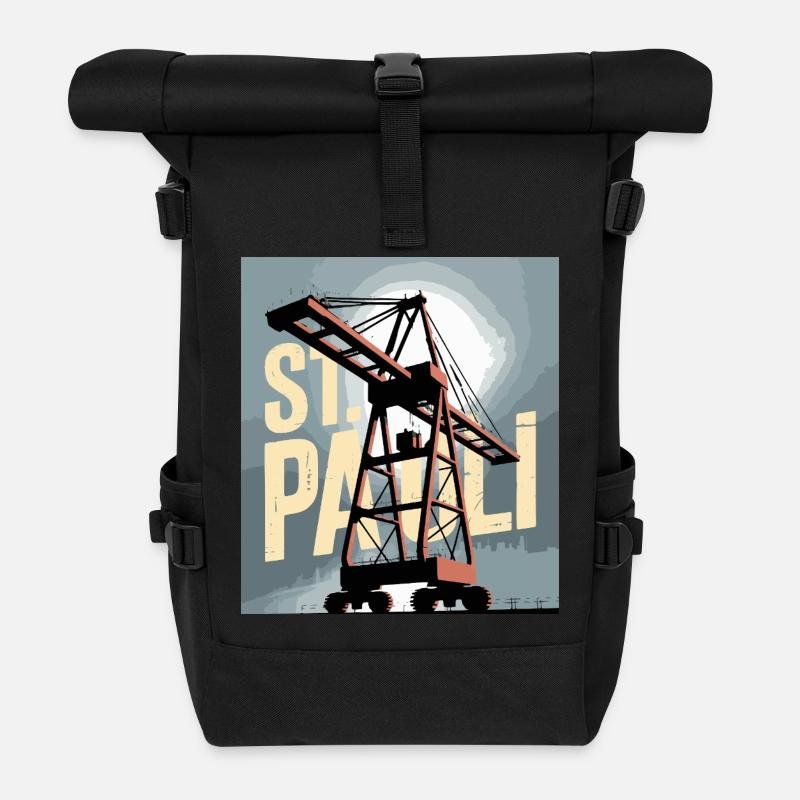 St. Pauli Hamburg Hafen Hafenkran Nostalgie - Rolltop Rucksack - Schwarz
