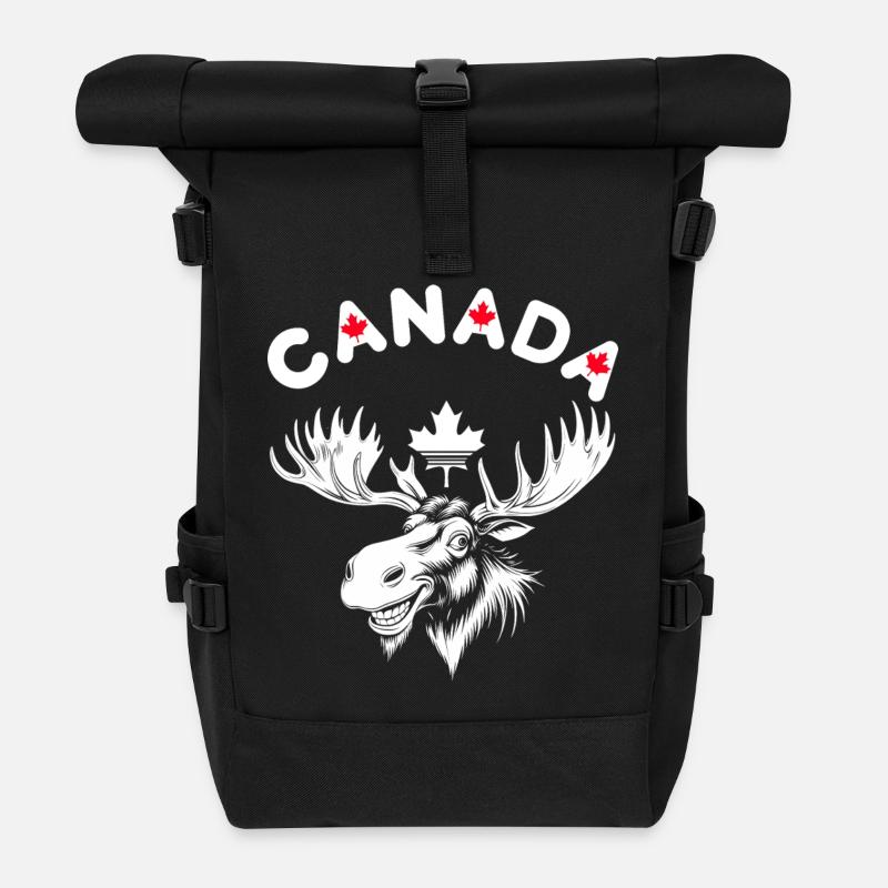 Floral and Natural Canadian Reindeer Design - Roll Top Backpack - black