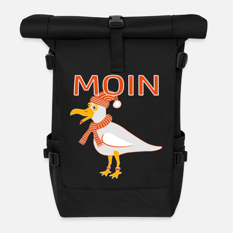 Lustige Möwe mit Mütze - Rolltop Rucksack - Schwarz
