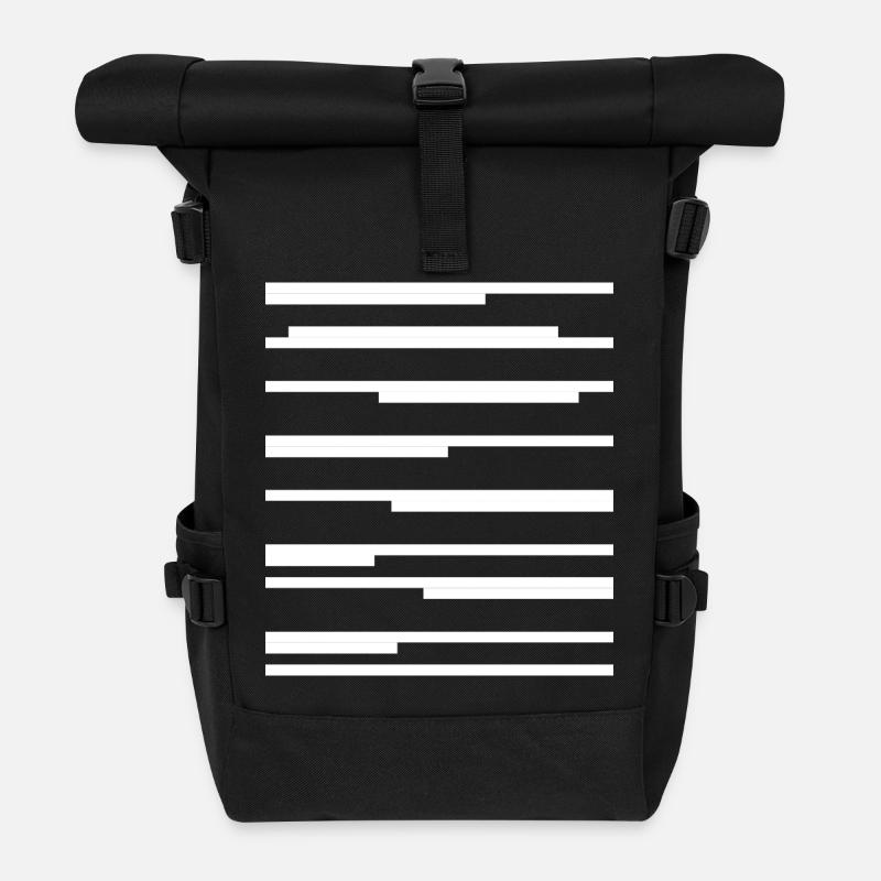 Design mit geometrischen Linien - Rolltop Rucksack - Schwarz