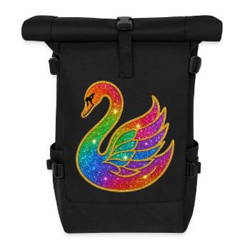 Regenbogen Glitzer Schwan Mutter - Rolltop Rucksack - Schwarz - Vorne