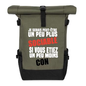 Gift Idea Humor Funny I Would Be More Sociable - Roll Top Backpack - olive/black - Front