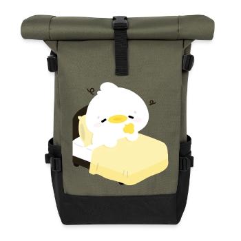 Gemütliche, schläfrige Ente auf gelbem Bett - Rolltop Rucksack - Olive/Schwarz - Vorne