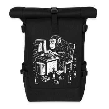Schreibtischgebundener Affenprogrammierer - Rolltop Rucksack - Schwarz - Vorne