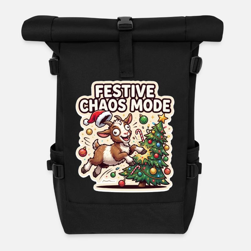Festive Chaos Mode Ziegenweihnacht - Rolltop Rucksack - Schwarz
