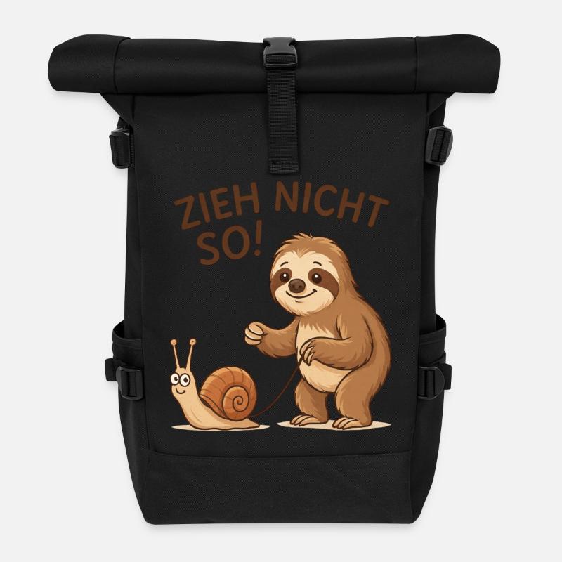 Don't pull like that! Sloth Snail - Roll Top Backpack - black