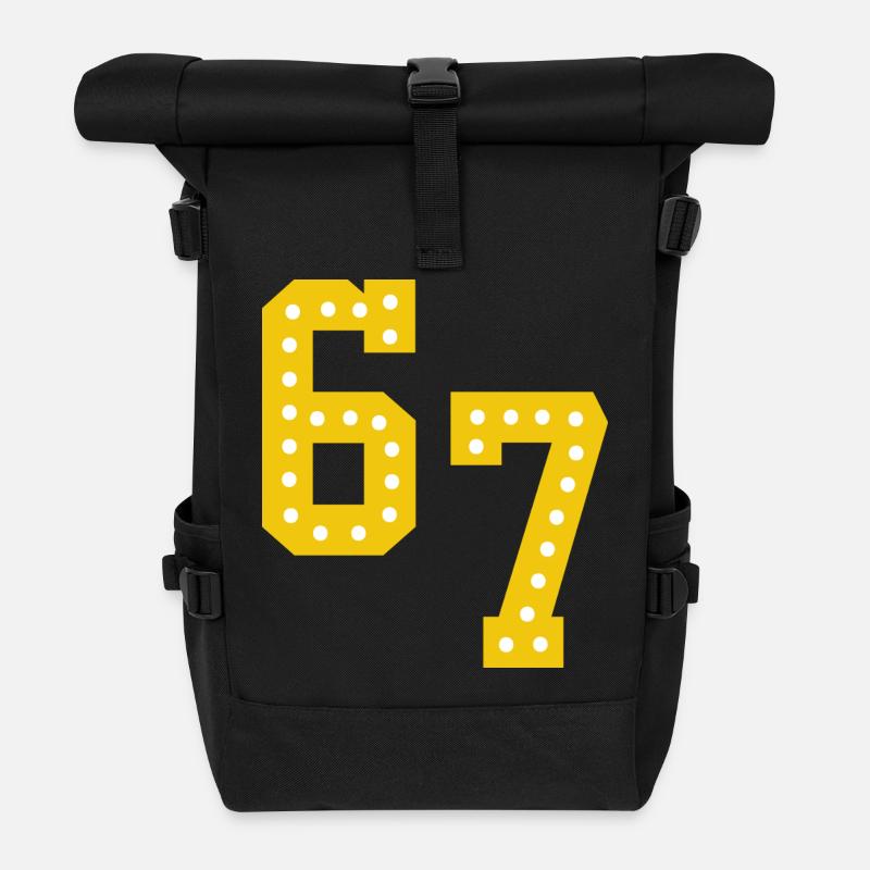 Gelbe Zahlenlichter 6 7 - Rolltop Rucksack - Schwarz