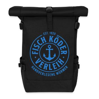 Angler Shirt,  Fisch Köder Verleih, hoodie, Tasche - Rolltop Rucksack - Schwarz - Vorne