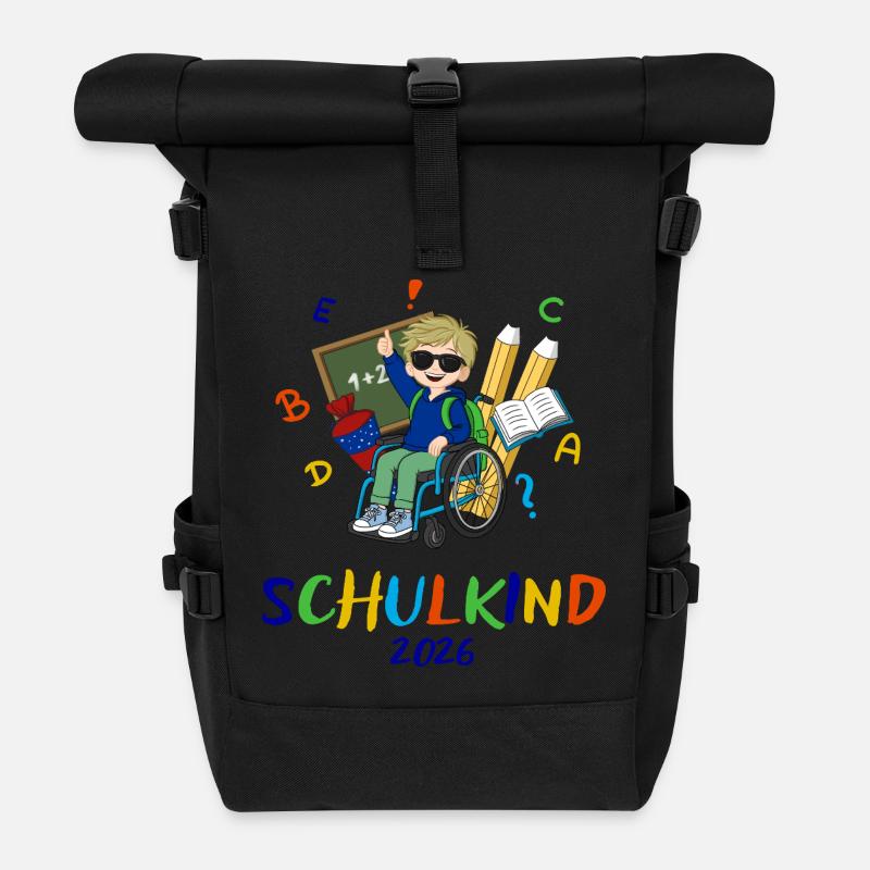 Schulkind 2026 – bunte Lernreise im Rollstuhl - Rolltop Rucksack - Schwarz