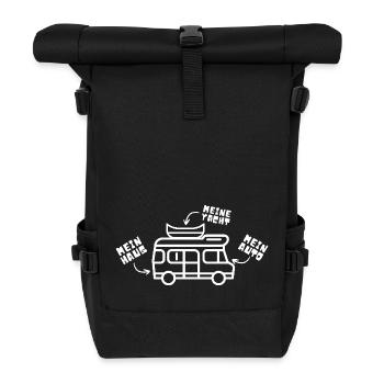 Lustiges Camper Wohnmobil Vanlife Shirt - Rolltop Rucksack - Schwarz - Vorne