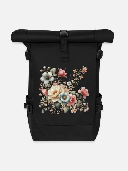 Fleur de printemps : un classique intemporel de la mode - Sac à dos roll top - noir