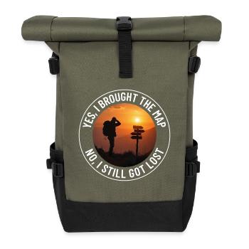 Outdoor Mapping Hiker Signpost Sunset Adventure - Roll Top Backpack - olive/black - Front