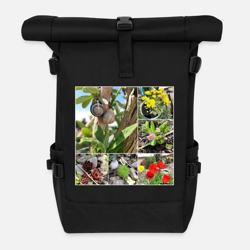 Verschiedene Gartenpflanzen und Schnecken - Rolltop Rucksack - Schwarz