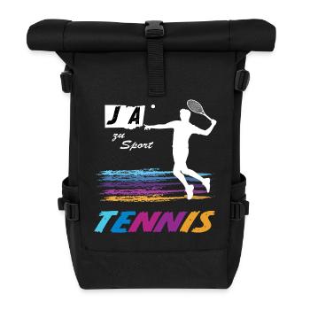 JA zu Tennis & Sport 🎾 Bunte Vibes 💥Tennisspiler - Rolltop Rucksack - Schwarz - Vorne