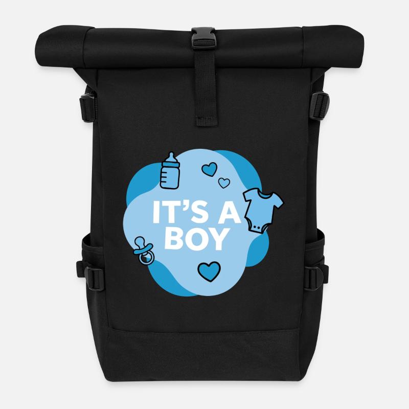 It's a Boy Baby baby shower - Roll Top Backpack - black