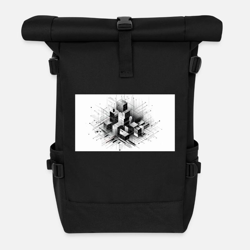 Abstract boxes - Roll Top Backpack - black