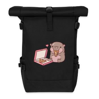 Un hippopotame pygmée mignon adore manger de la pizza - Sac à dos roll top - noir - Devant