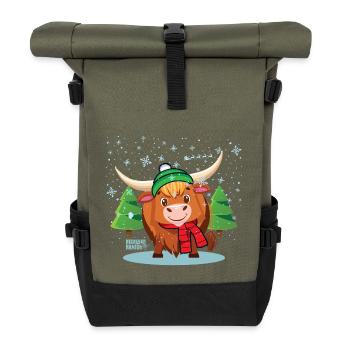 Highland Weihnachtskuh - Rolltop Rucksack - Olive/Schwarz - Vorne
