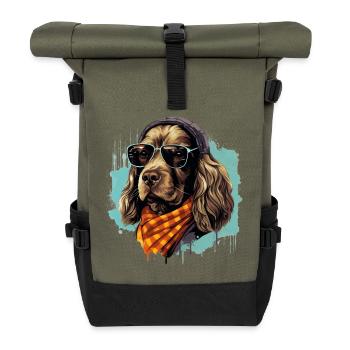 Spaniel Silhouette | Bold Dog Design Streetwear - Rolltop Rucksack - Olive/Schwarz - Vorne