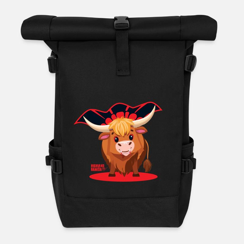Highland Vampire Cow - Roll Top Backpack - black