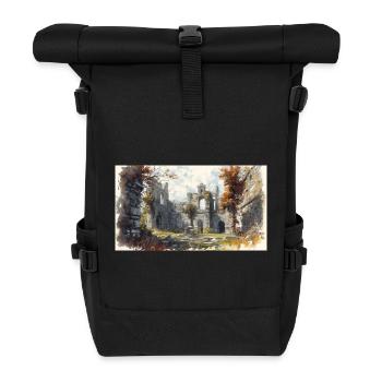 Autumn Ruins in Watercolor - Roll Top Backpack - black - Front