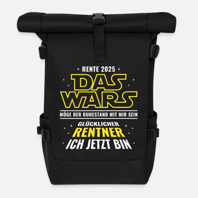 Rente 2025 Das wars - Glücklicher Rentner ich bin - Rolltop Rucksack - Schwarz