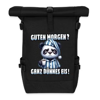 Guten Morgen? Ganz dünnes Eis - Panda mit Kaffee - Rolltop Rucksack - Schwarz - Vorne