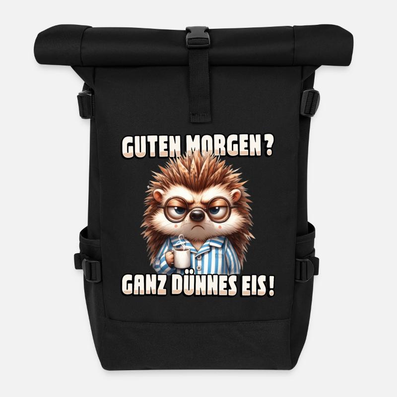 Guten Morgen? Ganz dünnes Eis - Igel mit Kaffee - Rolltop Rucksack - Schwarz