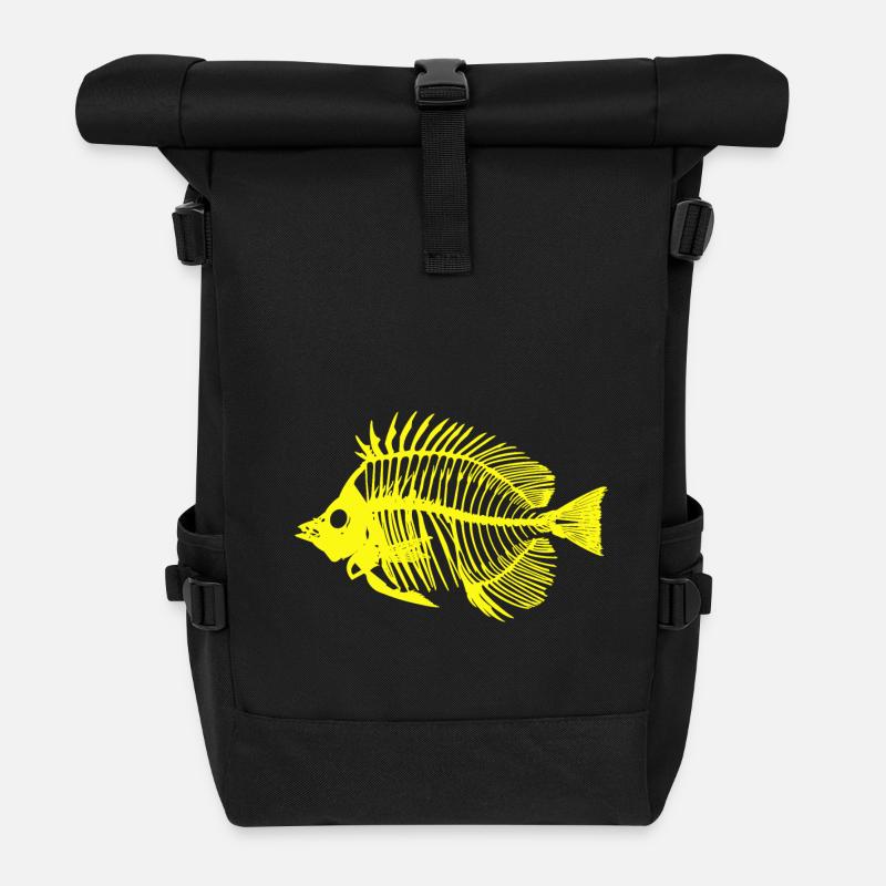 Fisch neongelb - Rolltop Rucksack - Schwarz
