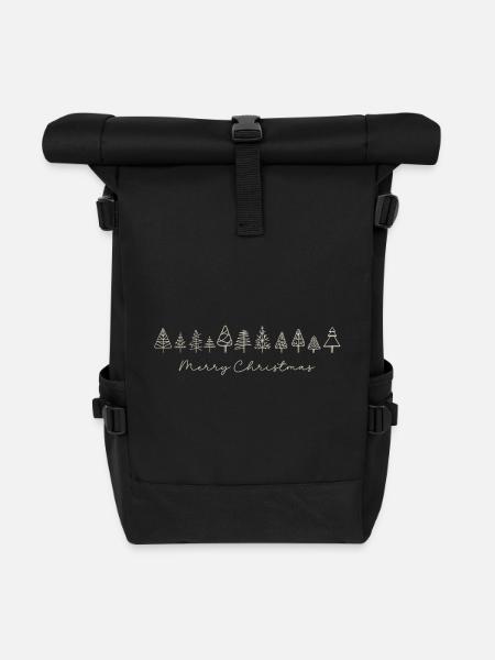 Doodle Christmas trees, Merry Christmas, Unisex - Roll Top Backpack - black