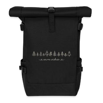 Warm Wishes, Doodle Christmas Trees, Christmas - Roll Top Backpack - black - Front