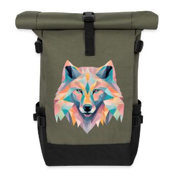 Geometric wolf Geschenk - Rolltop Rucksack - Olive/Schwarz - Vorne