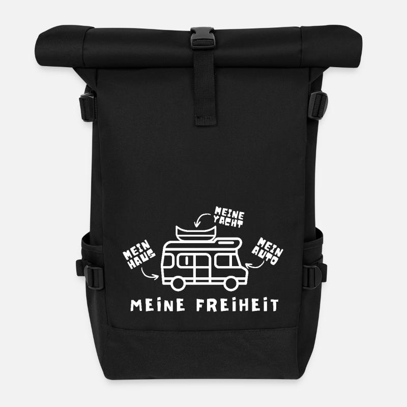 Lustiges Camper Wohnmobil Vanlife Shirt - Rolltop Rucksack - Schwarz