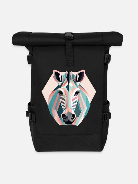 Geometric zebra gift Geometric - Roll Top Backpack - black