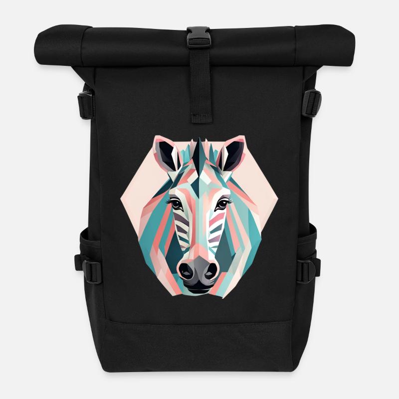 Geometric zebra gift Geometric - Roll Top Backpack - black