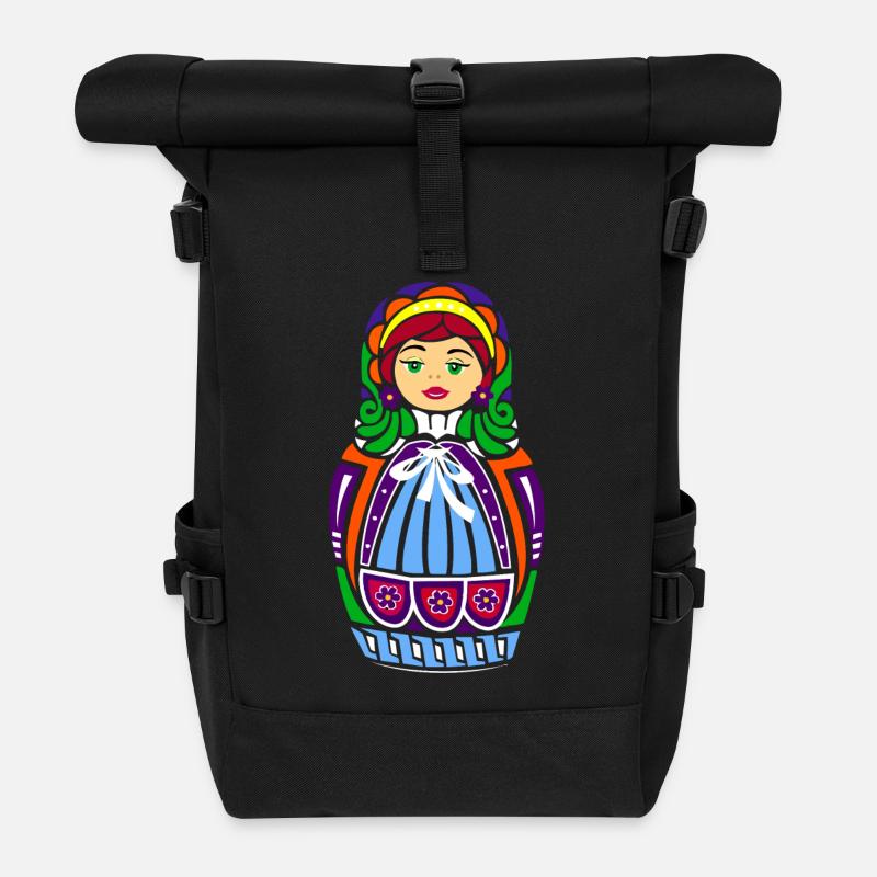 Matroschka-Puppe - Rolltop Rucksack - Schwarz