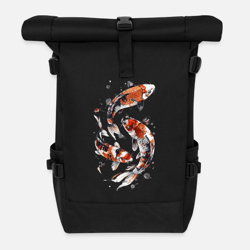 Kunstvolle Koi Fische Design, Elegantes Koi-Design - Rolltop Rucksack - Schwarz