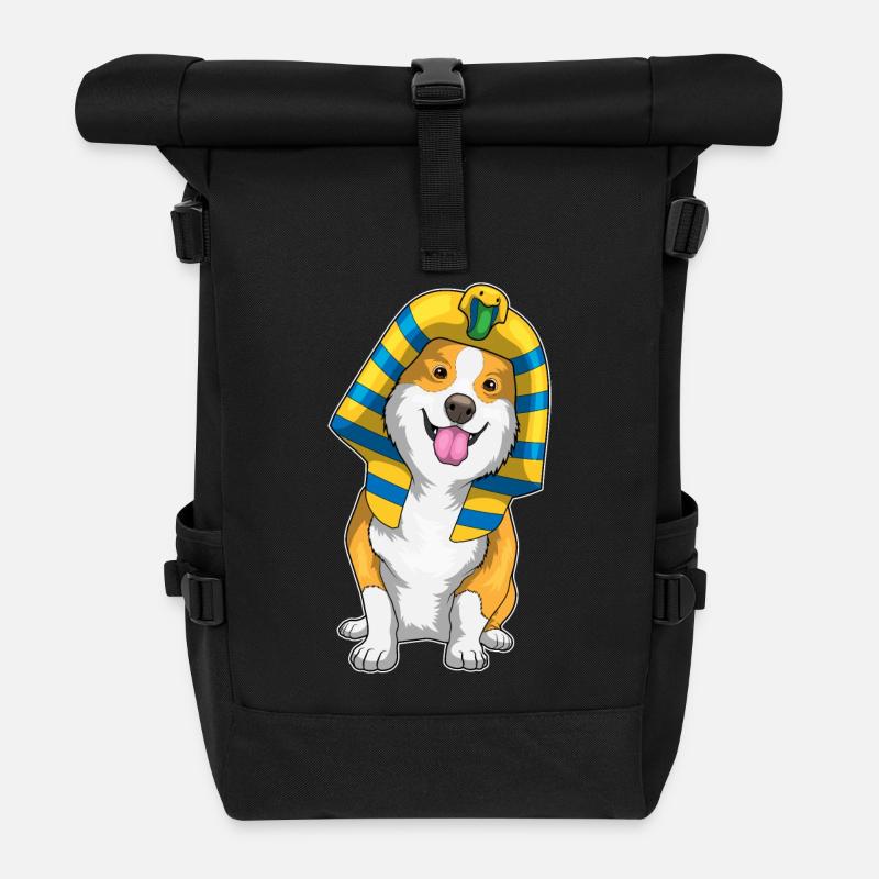 Corgi Halloween Pharao - Rolltop Rucksack - Schwarz
