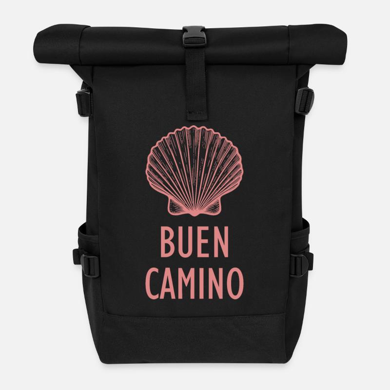 Buen Camino de Santiago Pilgrim Shell - Roll Top Backpack - black