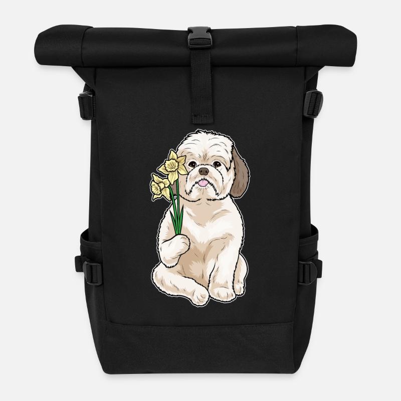 Shih Tzu Narzisse Blumen - Rolltop Rucksack - Schwarz