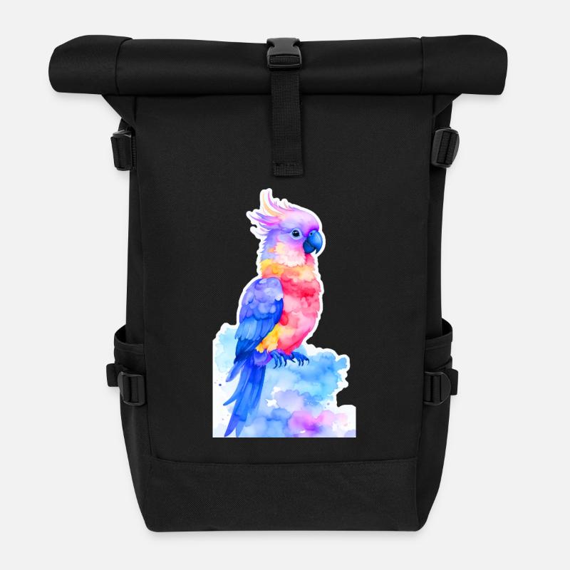Kunterbunter Fantasie-Kakadu - Rolltop Rucksack - Schwarz