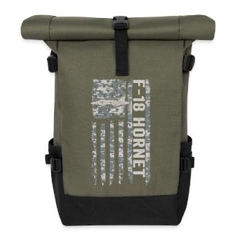 F-18 Hornet Amerikanische Flagge Militärtarnung F1 - Rolltop Rucksack - Olive/Schwarz - Vorne