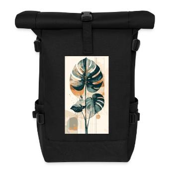 Monstera geometry in earth tones - Roll Top Backpack - black - Front
