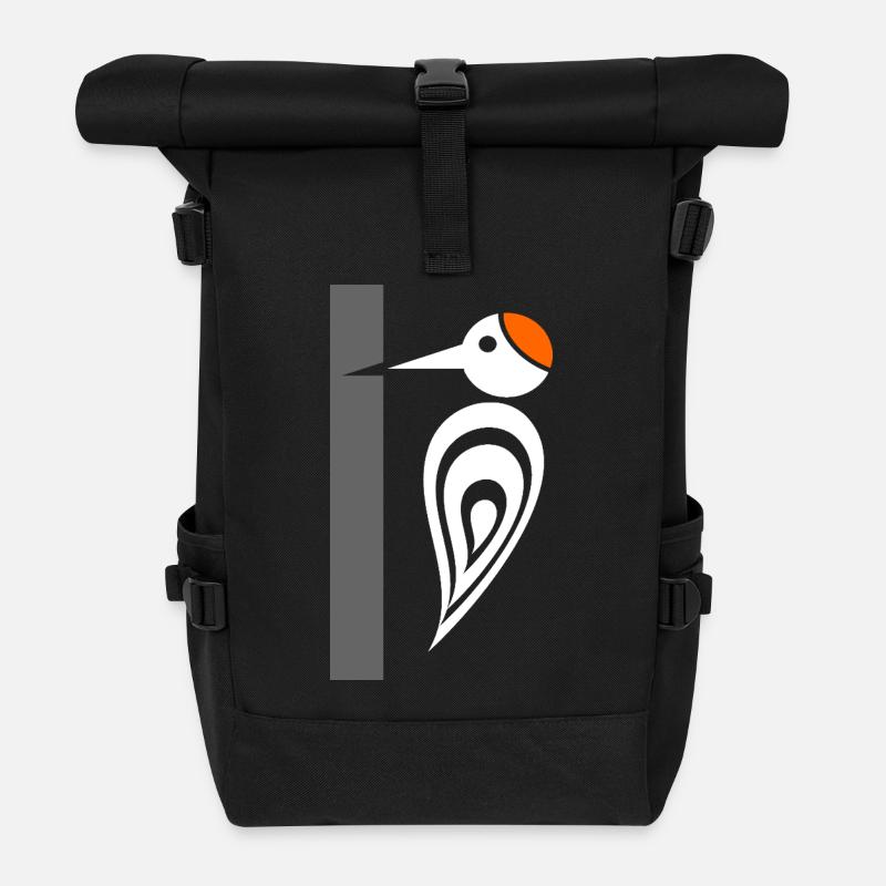 Specht am Baum - Zimmermannsvogel - Rolltop Rucksack - Schwarz