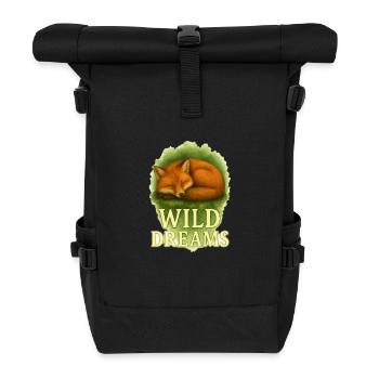 Wild Dreams – Schlafender Fuchs Aquarell Motiv - Rolltop Rucksack - Schwarz - Vorne