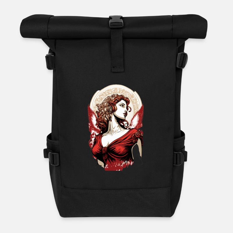 Rotgeflügelte Göttin Aphrodite - Rolltop Rucksack - Schwarz