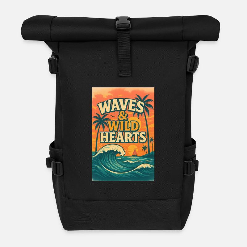 Waves & Wild Hearts - Rolltop Rucksack - Schwarz