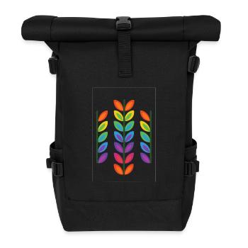 Rainbow leaf design in vibrant style - Roll Top Backpack - black - Front