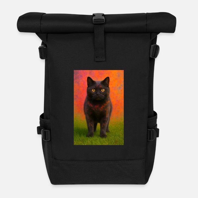 Nachtkatze mit Farbexplosion im Hintergrund - Rolltop Rucksack - Schwarz