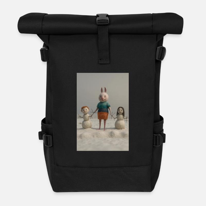 Funny Easter Bunny Family Felt Art - Roll Top Backpack - black
